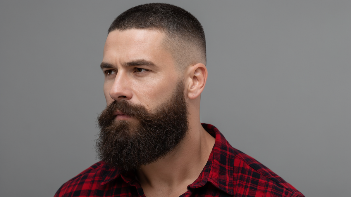 Buzz cut homme coupé court à la tondeuse, vue de profil