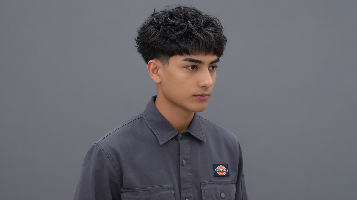Edgar cut homme avec frange droite et côtés dégradés, vue de face