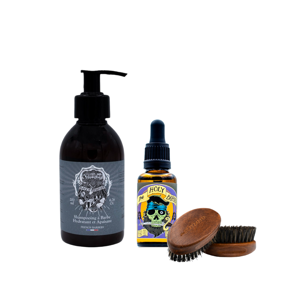 Shampoing à barbe + Huile à barbe Ironwood + brosse à barbe