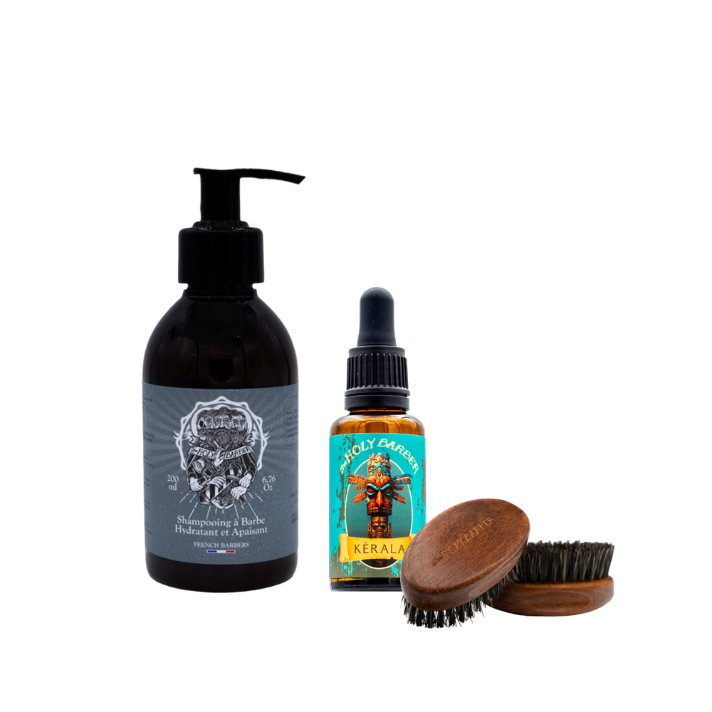 Shampoing à barbe + Huile à barbe Kérala + brosse à barbe
