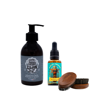 Shampoing à barbe + Huile à barbe Kérala + brosse à barbe