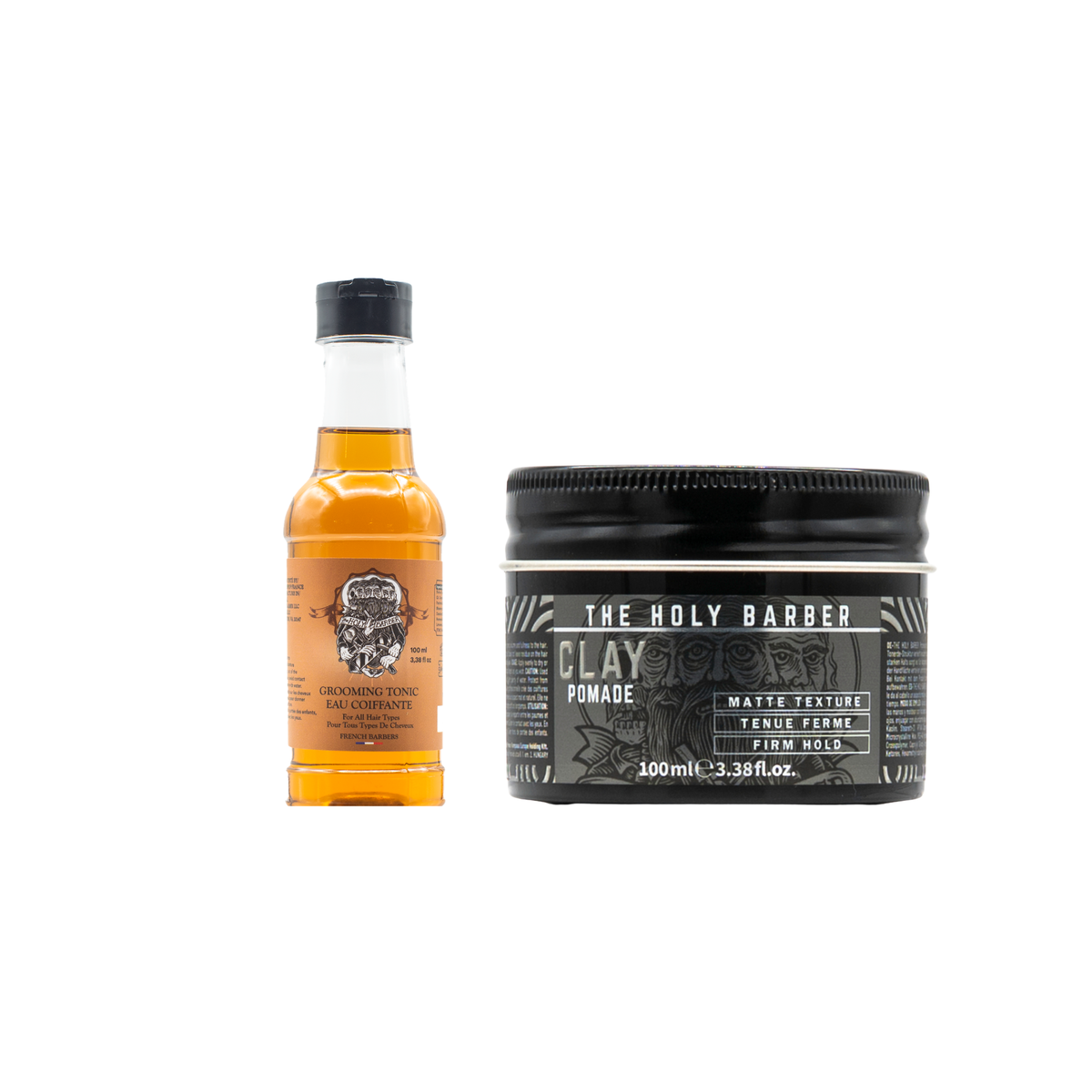 Duo coiffant avec cire Matt Clay 100 ml et Grooming Tonic 100 ml The Holy Barber