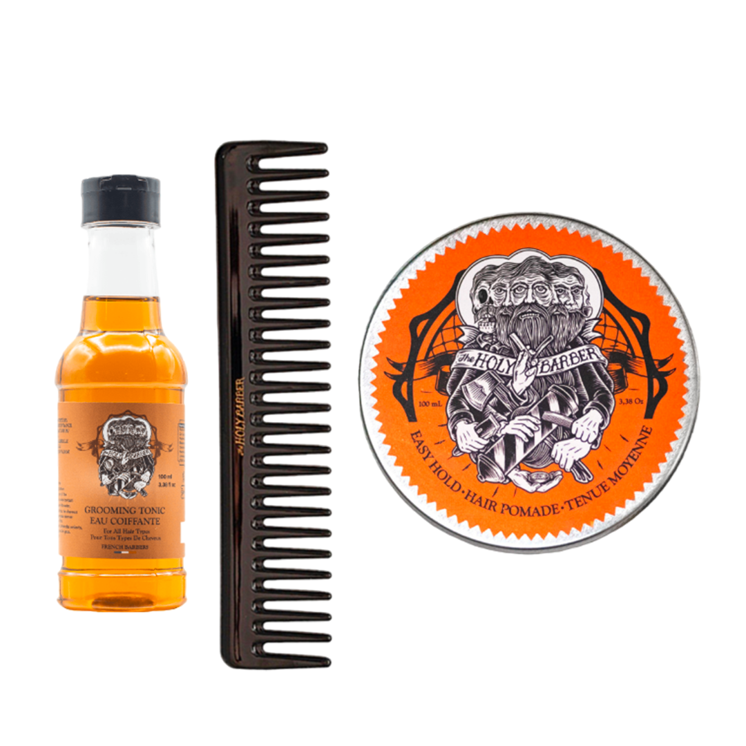 Trio Eau coiffante Grooming Tonic + Peigne + cire cheveux Easy Hold The Holy Barber