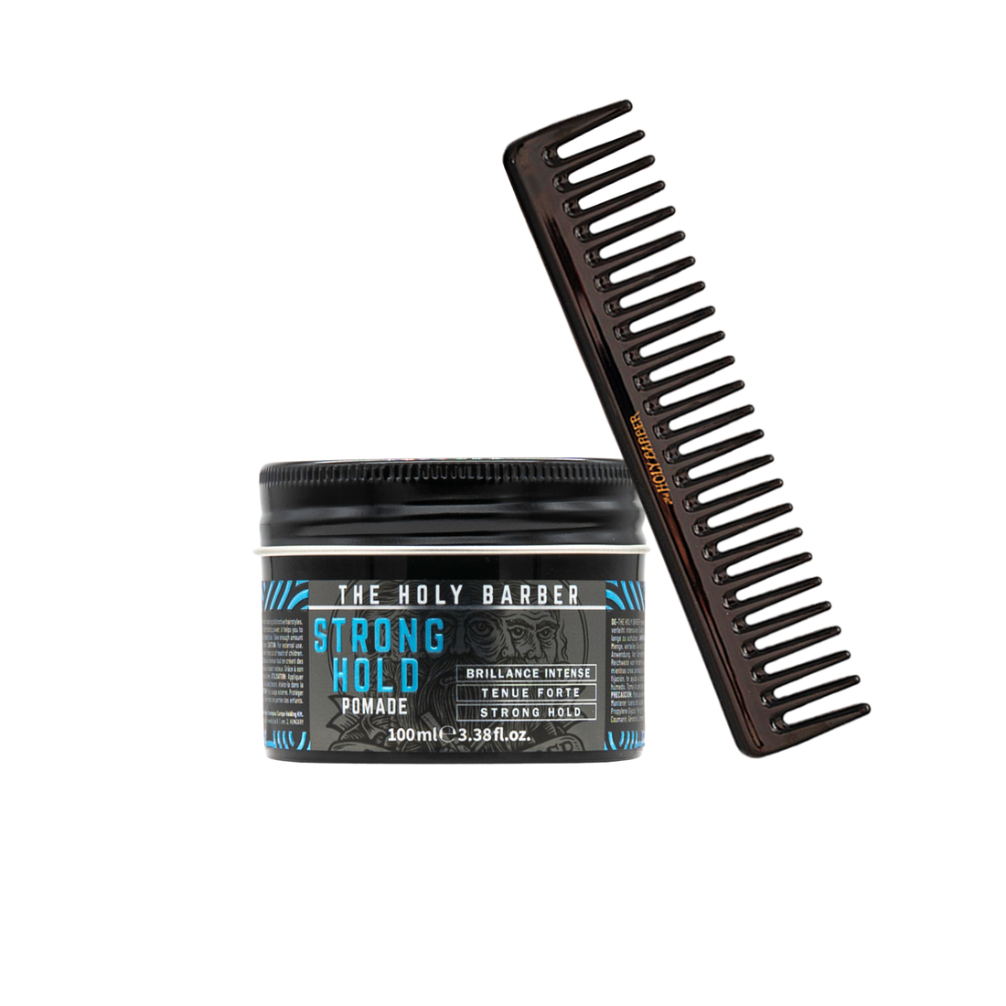 Kit coiffure avec pommade Strong Hold 100 ml et peigne à dents larges The Holy Barber