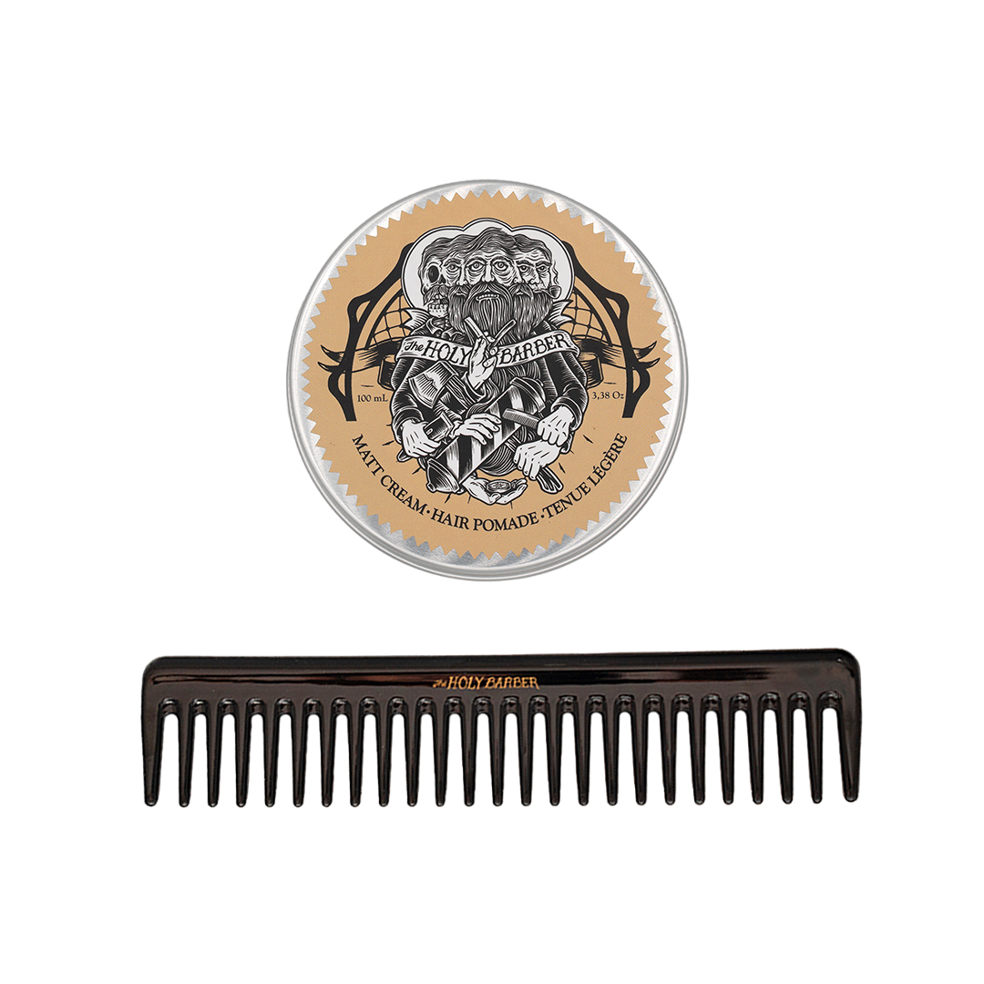 Duo cire cheveux Matt Cream + peigne The Holy Barber