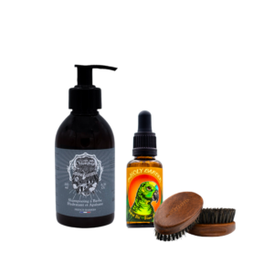 Shampoing à barbe + Huile à barbe Blue Amazon + Brosse à barbe