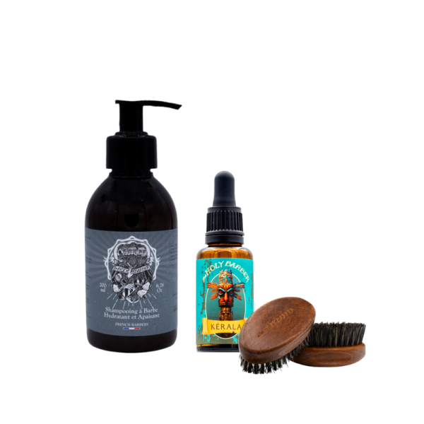 Shampoing à barbe + Huile à barbe Kérala + brosse à barbe
